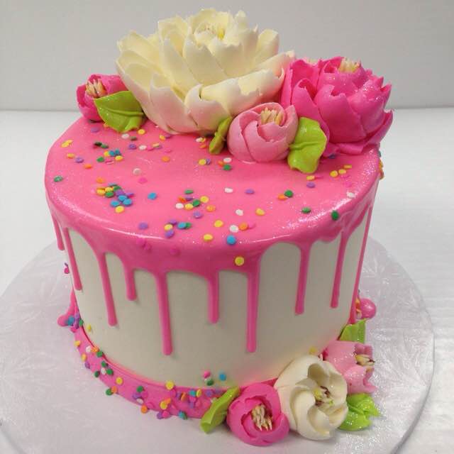 floral drip cake
